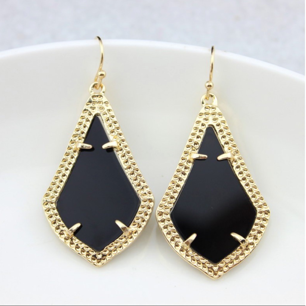 Last 2!!! Bleck Teardrop Statement Gold Earrings
